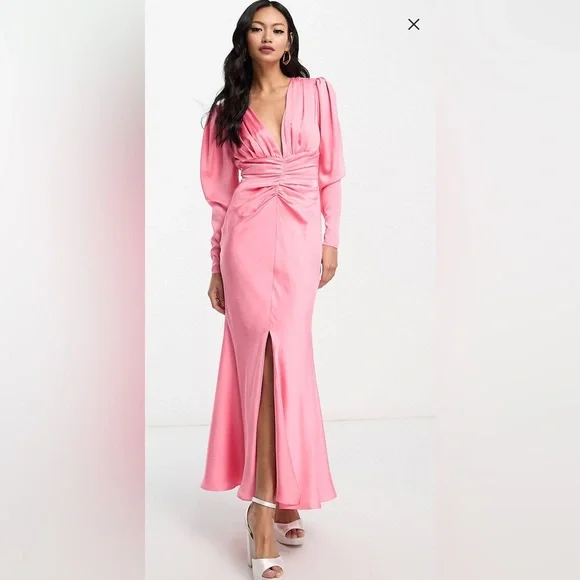 ASOS | Dresses | Asos Edition Satin Plunge Midi Dress With Ruched Waist Detail In Pink | Poshmark ASOS | Dresses | Asos Edition Satin Plunge Midi Dress With Ruched Waist Detail In Pink | Poshmark